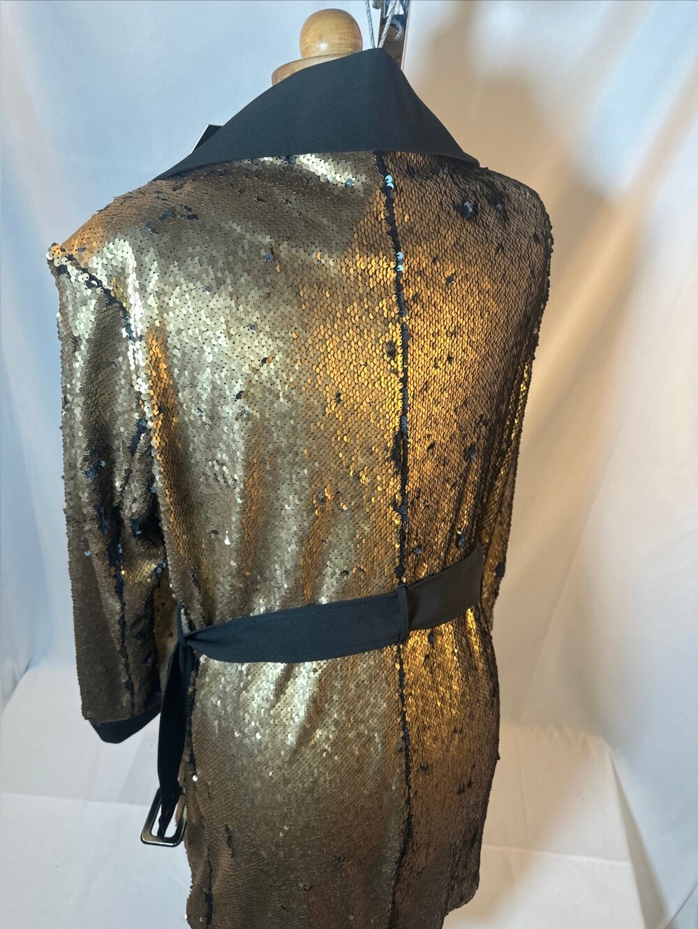 Gold Sequin Belted Women's Coat - Picture 2 of 15